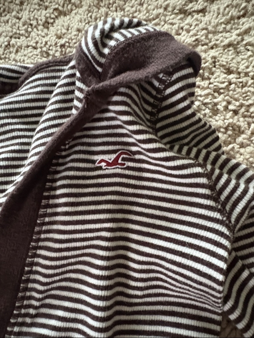 Hollister Women's Striped V-Neck Sweater in Brown and White - Picture 3 of 4